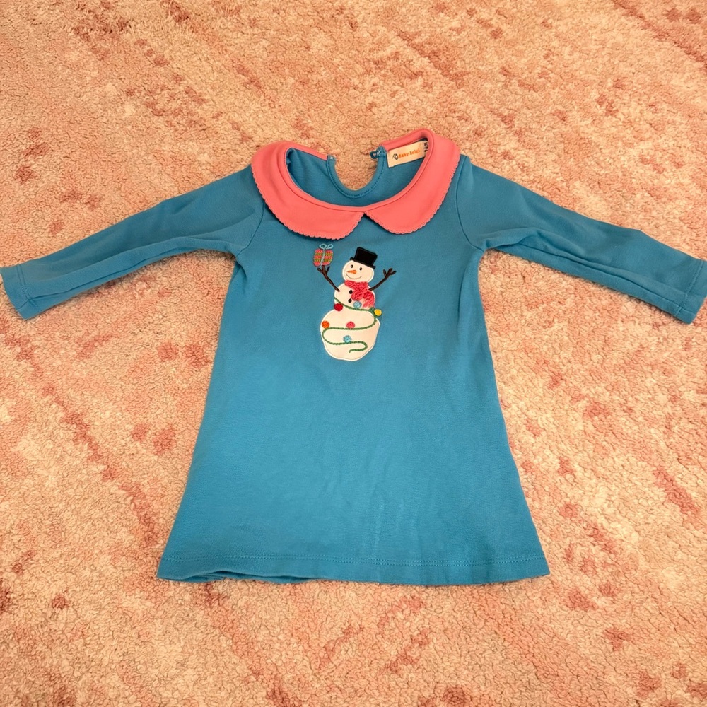 Baby Luigi Girls Blue Dress with Snowman Design